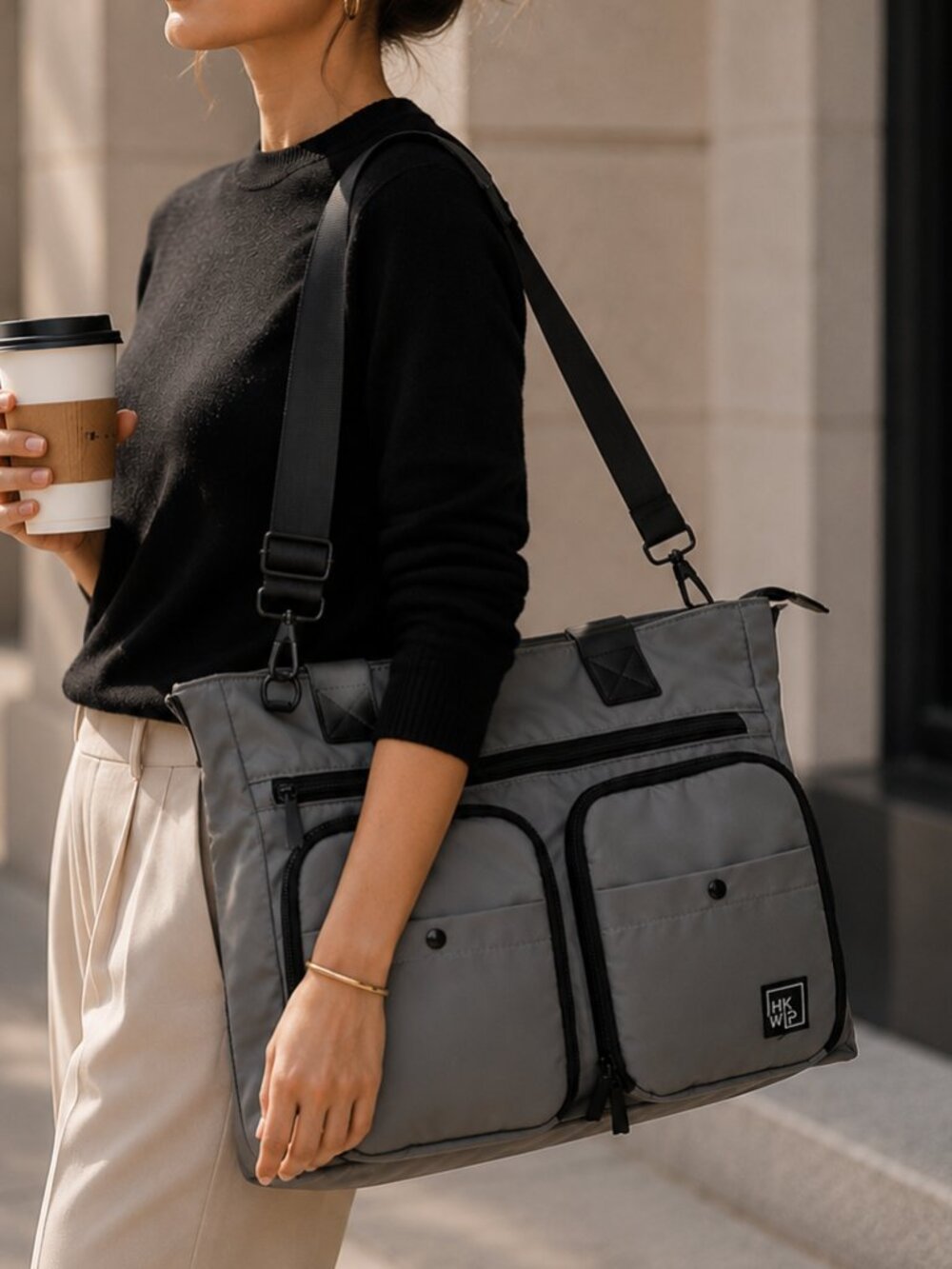 IHKWIP Cargo Catchall Tote Gray RFID Laptop Travel Work Crossbody Bag